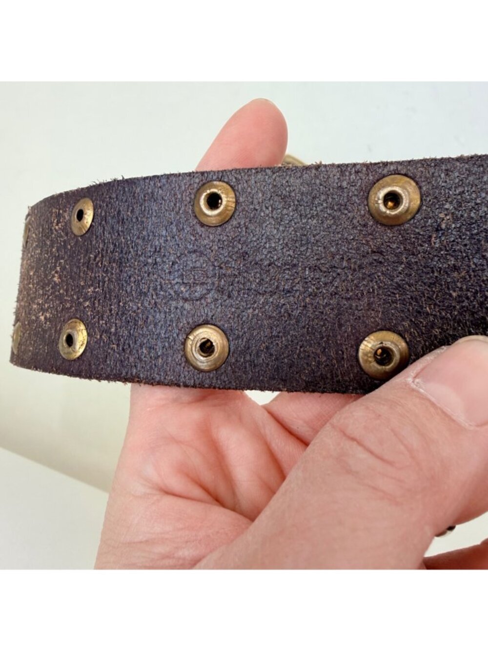 Linea Pelle vintage Studded Leather Belt Brown Brass Western Distressed Size M - Picture 7 of 9